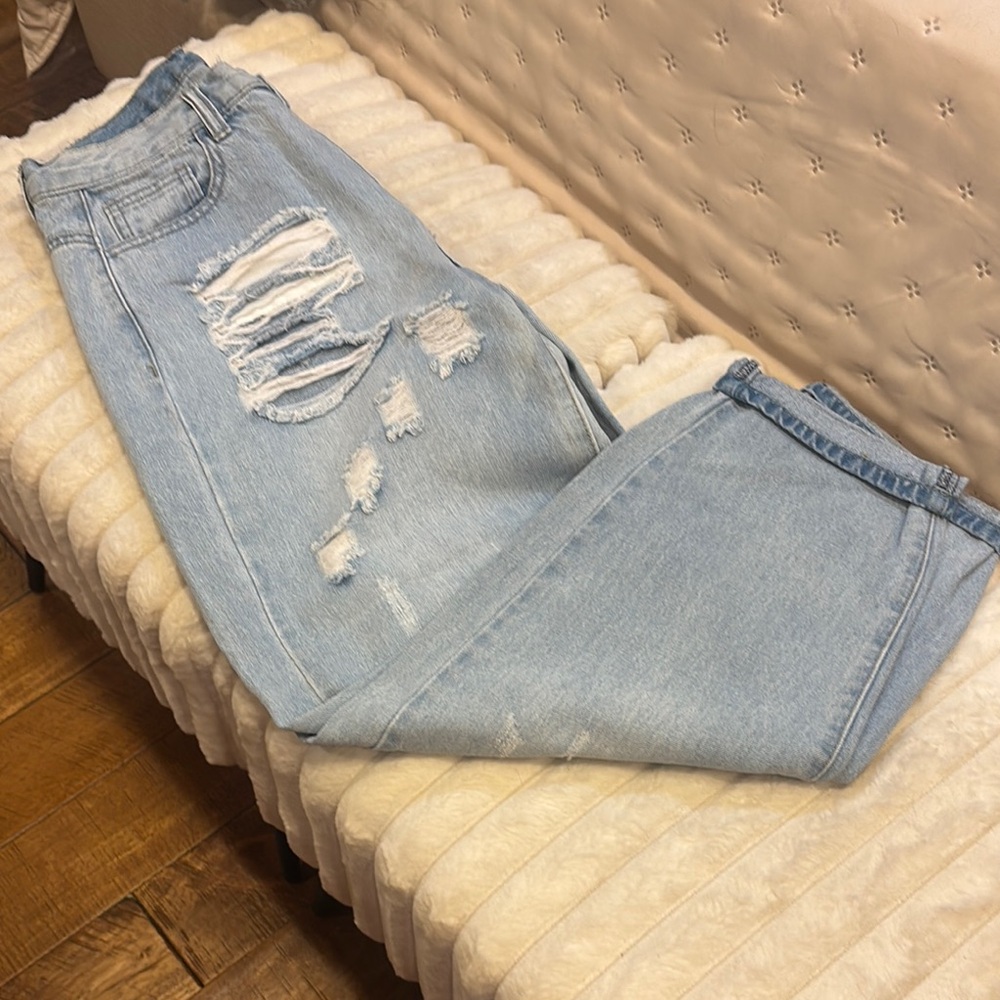 Blue Boyfriend Jeans with Distressed Details